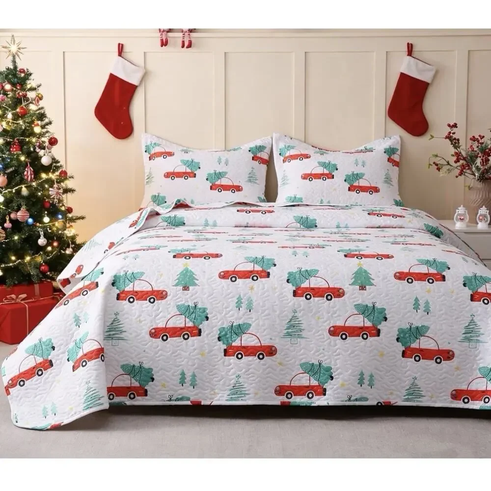 JSD Red Cars Kids Christmas Quilt Set Twin